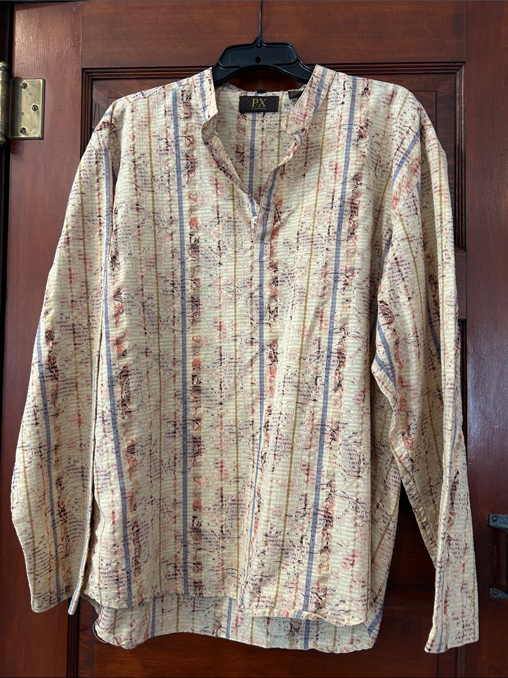 PX Clothing Cream Striped Casual Button-Down Shirt L